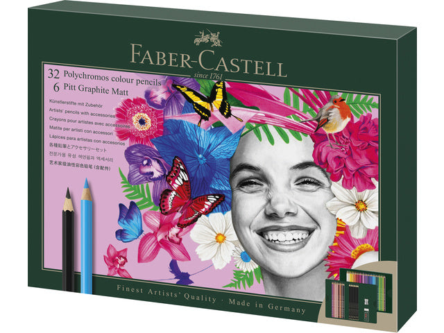 Tekenset Faber-Castell Polychromos en Pitt Grafiet Mat 40-delig