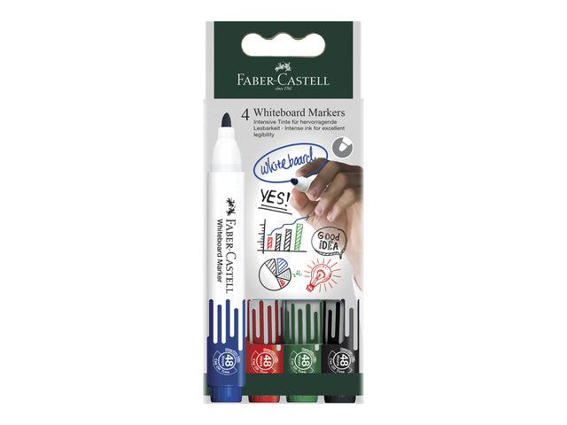 Whiteboardmarkers Faber-Castell set 4 stuks zwart,groen,rood,blauw