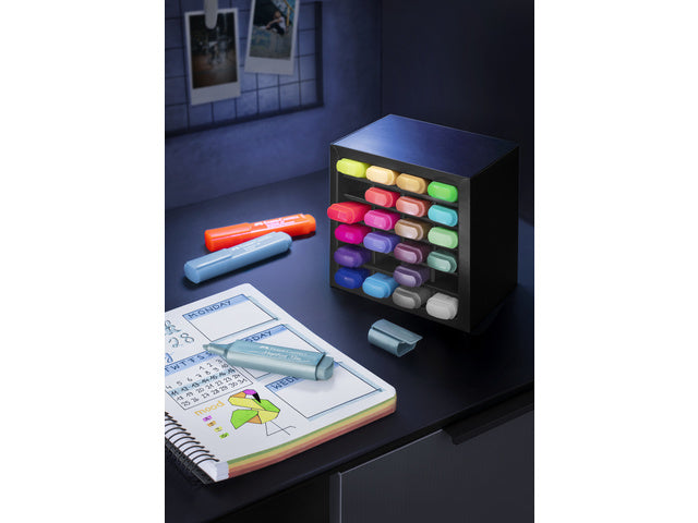 Tekstmarkers Faber-Castell Deskset 24 kleuren, 7 neon, 9 pastel en 8 metallic kleuren
