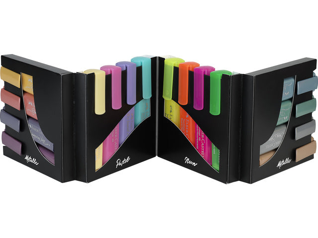 Tekstmarkers Faber-Castell Deskset 16 kleuren, 4 neon, 4 pastel en 8 metallic kleuren
