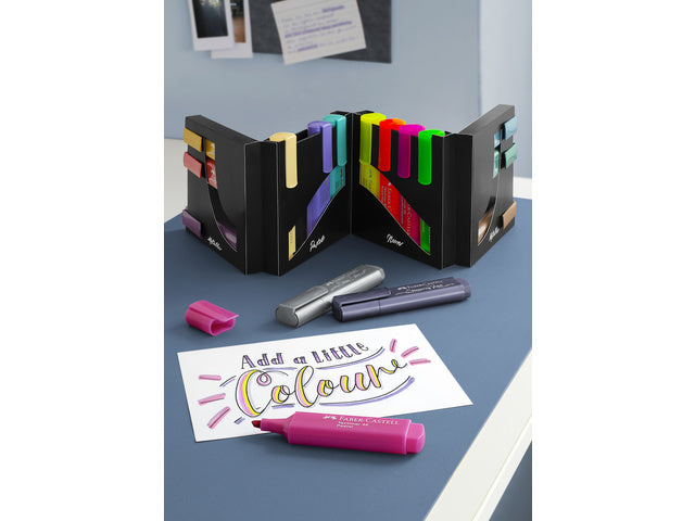 Tekstmarkers Faber-Castell Deskset 16 kleuren, 4 neon, 4 pastel en 8 metallic kleuren