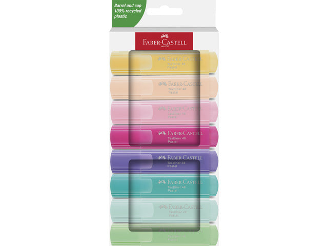 Tekstmarker Faber-Castell 46 Pastel 8stuks blush, roze, lila, turquoise, vanille, powder, tropic, licht groen in karton etui