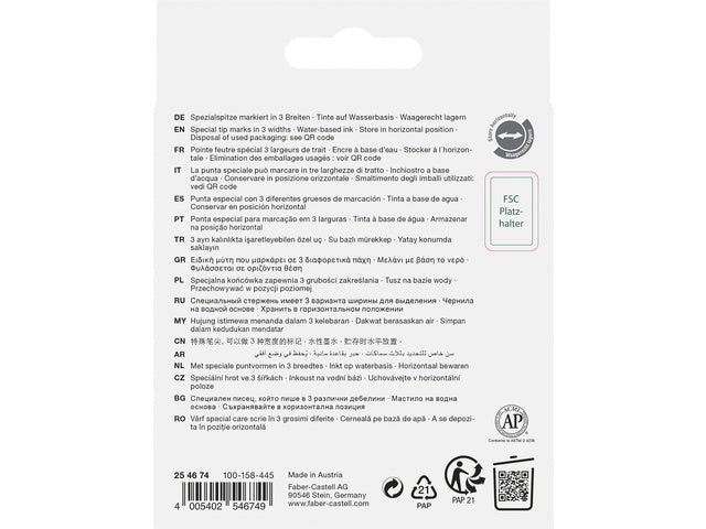 Tekstmarker Faber-Castell 46 metallic 4stuks goud, zilver, roze, ruby in karton etui