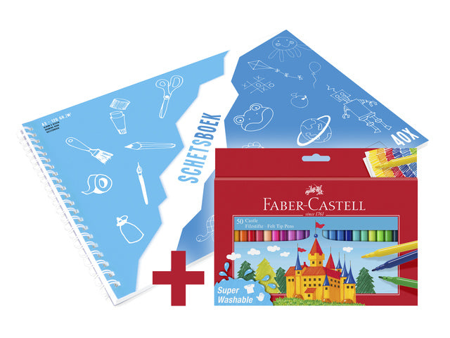 Viltstift Faber-Castell 50 stuks assorti + gratis A3 Kangaro schetsboek