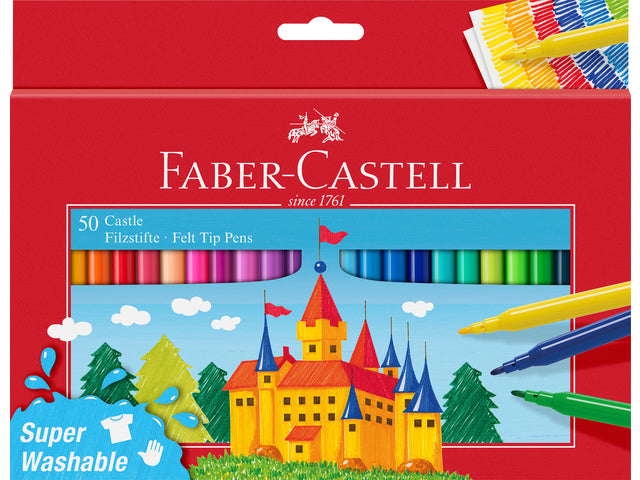 Viltstift Faber-Castell 50 Stück sortiert + gratis A3 Kangaro Notizbuch