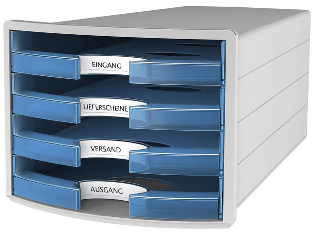 Ladekast HAN Impuls met 4 open beladen blauw transparant