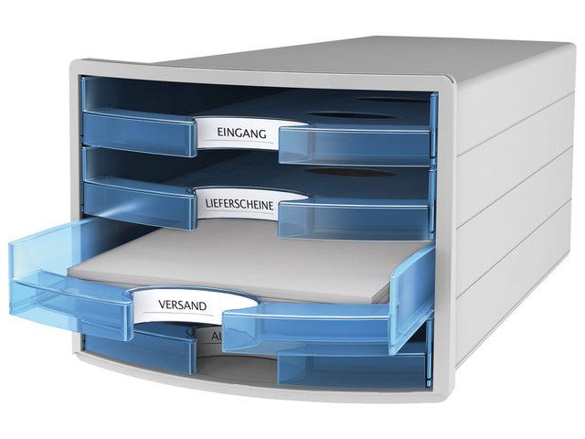 Ladekast HAN Impuls met 4 open beladen blauw transparant