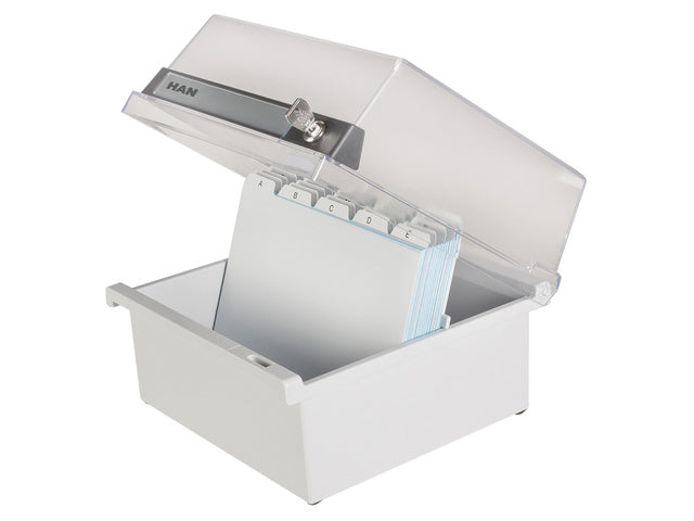 Kaartenbak HAN breed A5 met slot voor 800 kaarten lichtgrijs