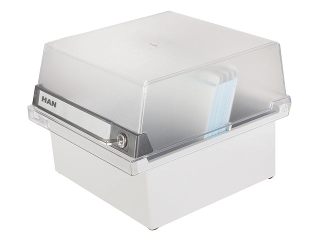 Kaartenbak HAN breed A5 met slot voor 800 kaarten lichtgrijs