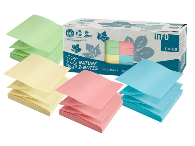 Info notes 75x75mm Z-Notes ass kleur, nature, doos 12 blokken