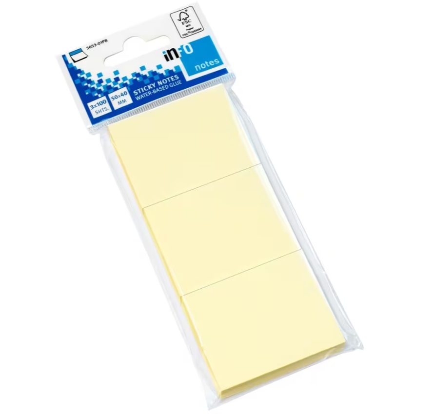 Info notes 50x40mm geel 3 bloks a 100 vel