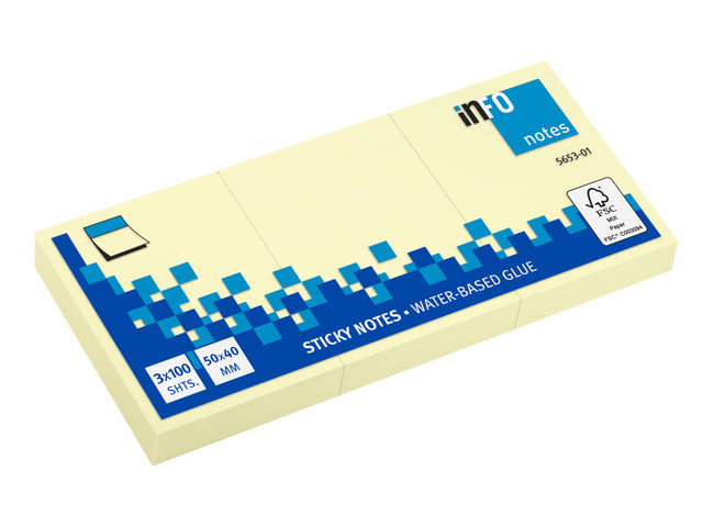 Info Opmerkingen 3 x 50x40mm geel 3 blokjes a 100 vel