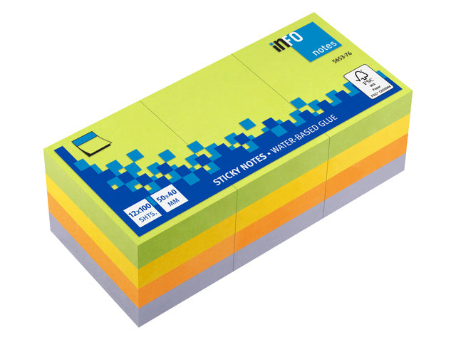 Info Notes 50x40mm assorti spring pak a 12 blok