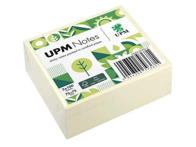 UPM notes 75x75 pastel geel pak 3x 100 vel