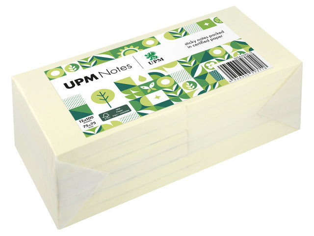 UPM notes 75x75 pastel geel pak 12x 100 vel