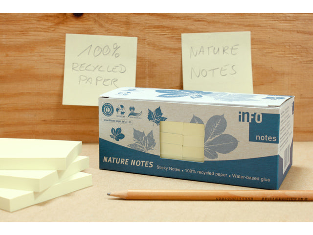 Info Notes 75x75mm geel recycled doos a 12 blok
