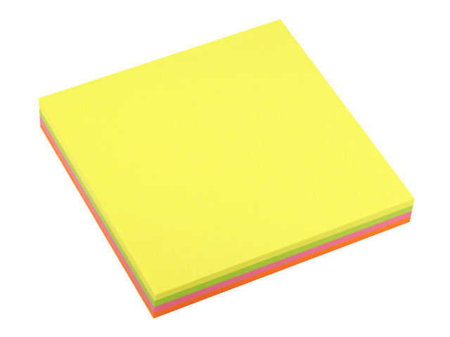 Infonotities 75x75 mm fel geel, roze, groen en oranje 100 vel