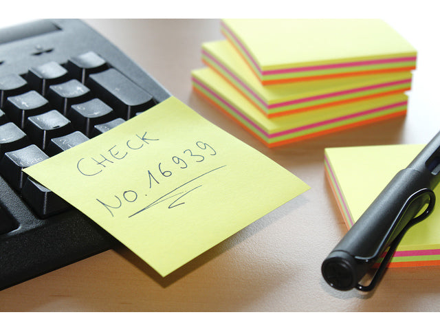 Info notes 75x75 mm fel geel, roze, groen en oranje 100 vel