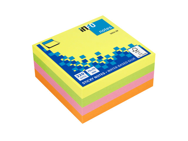 Info Opmerkingen 75x75mm assorti felle kleuren blok a 320 vel