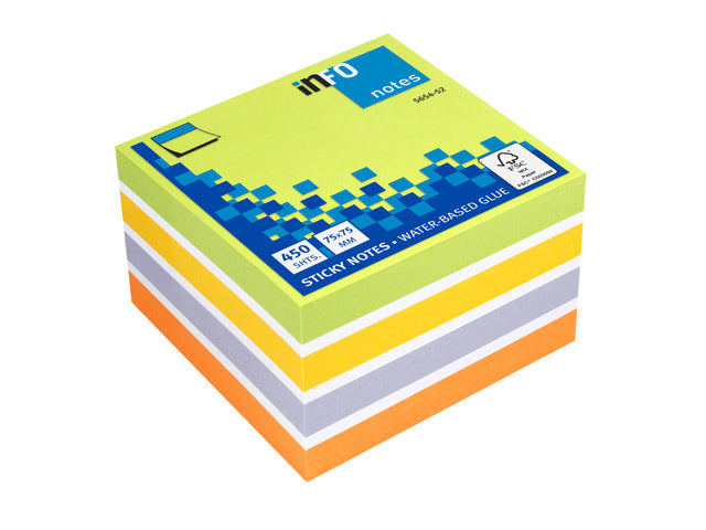 Info Notes 75x75mm assorti Color Mix blok a 450 vel
