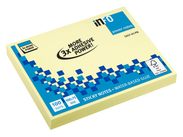 Powernotes info notes 100x75mm geel blok a 100 vel.
