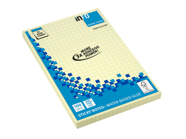Powernotes geruit geel 100x150mm blok a 100 vel.