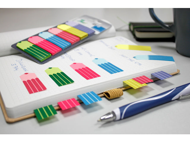 Info page marker 18x55mm, 6 x 25 stuks, 6 kleuren, op kaart.