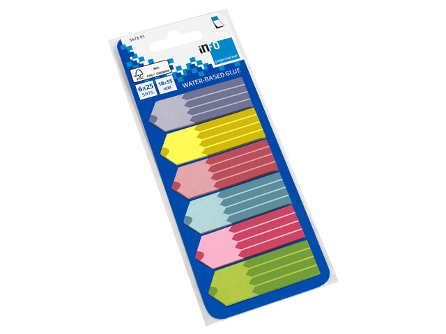 Infobladwijzer 18x55mm, 6 x 25 stuks, 6 kleuren, op kaart.