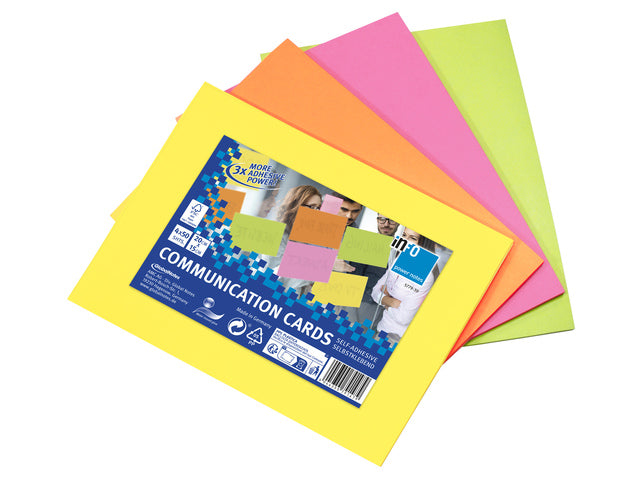 Info communicatiekaarten, 200x150mm, 4 x 50 stuks, geel, oranje, roze, groen