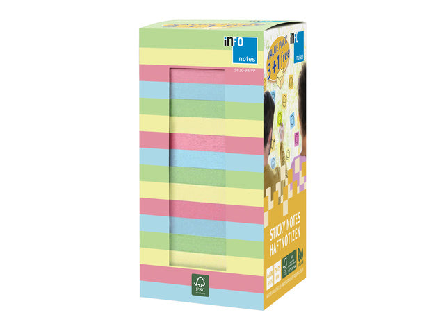 Info Notities 75x75mm 400 vel voordeelpak 100x pastel groen 100x pastel geel 100x pastel blauw 100x pastel roze