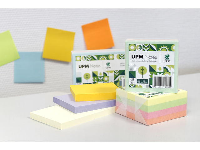 UPM notes 75x75 assorti pak 3x 100 vel geel, roze, groen
