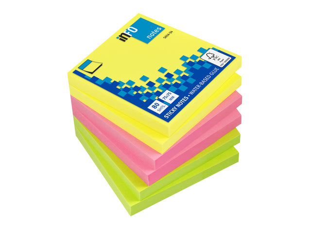 Info Opmerkingen 75x75mm assorti felle kleuren pak a 6 blok