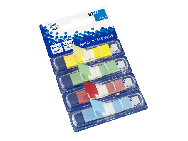 Info vlaggetjes 12,5x43mm assorti blister à 4 kleuren à 36 stuks