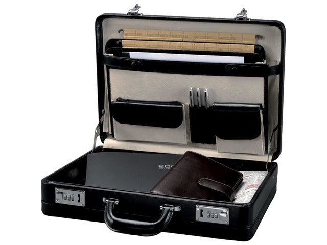 Aktenkoffer Alassio TAORMINA. Zwart leer.