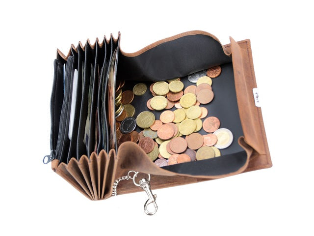 Kelnerportefeuille Alassio hunter leer bruin met metalen ketting 18,5x9,5 cm