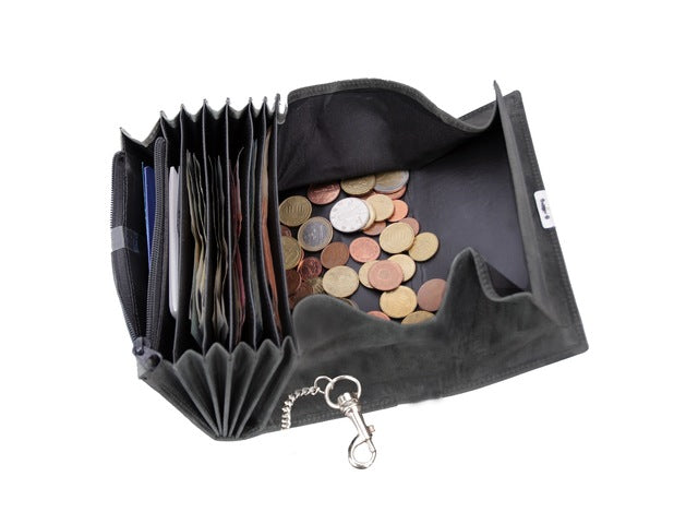 Kelnerportefeuille Alassio hunter leer grijs met metalen ketting 18,5x9,5 cm