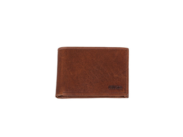 Portefeuille Mika bruin RFID. Leer. 12x9,5x2,5cm
