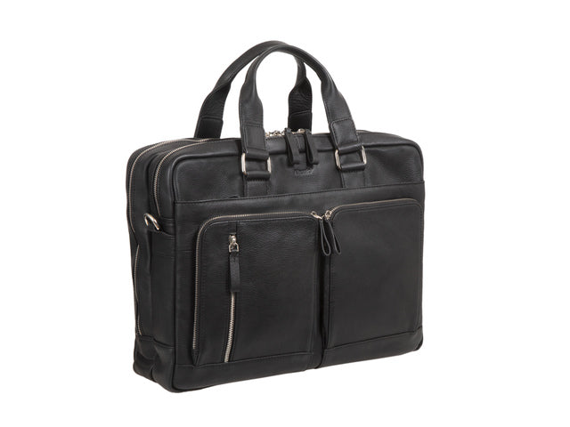 Laptopaktetas Alassio CAMPO. Zwart leer.
