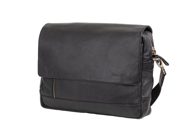 Laptopaktetas Alassio ORO. Zwart leer.