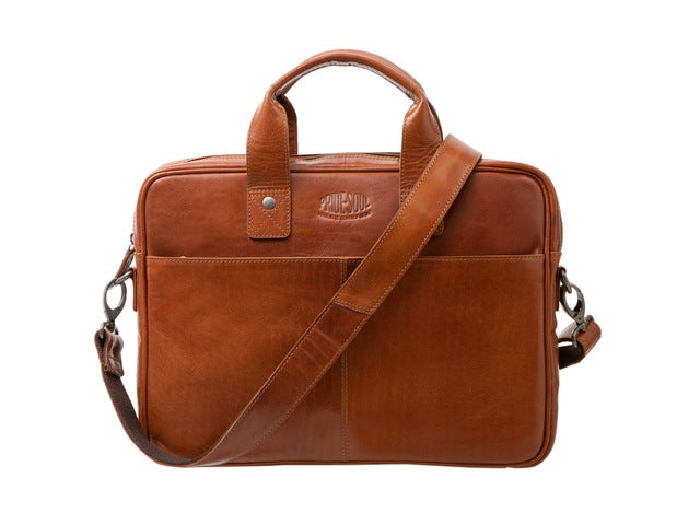 Aktetas Trots en Ziel. VERRASSING Leer Cognac