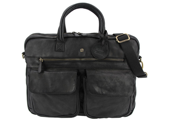 Laptopaktetas Roberto Romano FIRENZE zwart echt leer 29x40x10cm