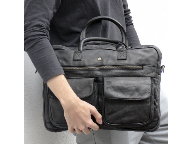 Laptopaktetas Roberto Romano FIRENZE zwart echt leer 29x40x10cm