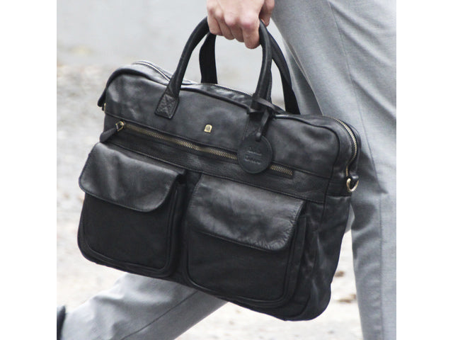 Laptopaktetas Roberto Romano FIRENZE zwart echt leer 29x40x10cm