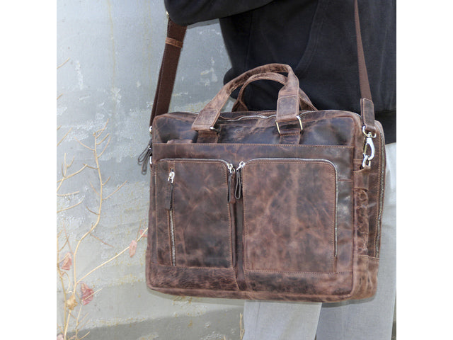 Laptop aktetas Roberto Romano TORINO bruin echt leer 31x42x12cm