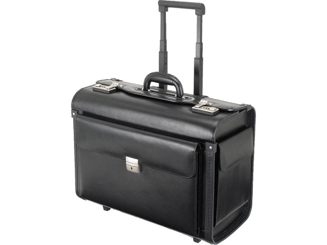 Pilotenkoffer Alassio SILVANA. Zwart leer.