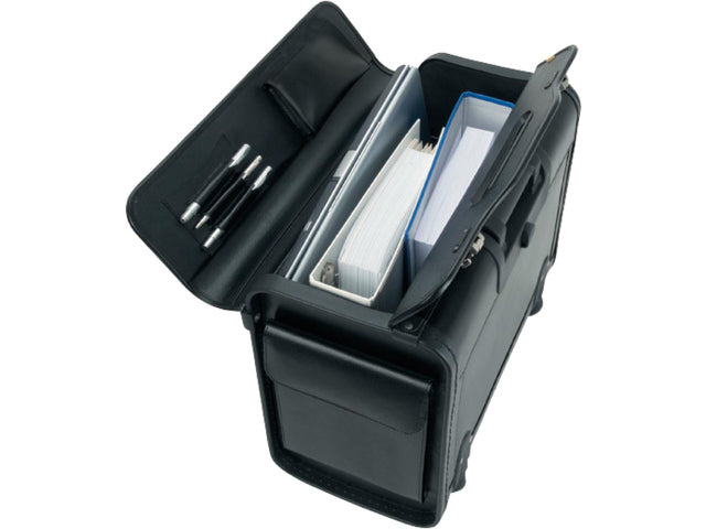 Pilotenkoffer Alassio SILVANA. Zwart leer.