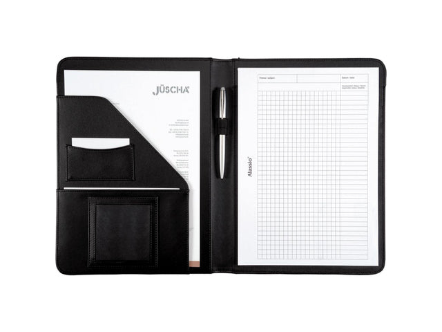 Schrijfmap Alassio MARES A4 zwart imitatieleer.