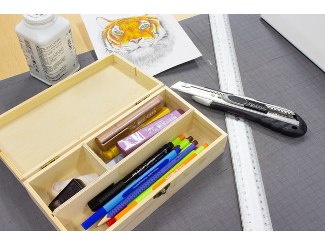 Tekendoos beukenhout Kangaro 3-vaks ongelakt, formaat 24x12,5x6 cm