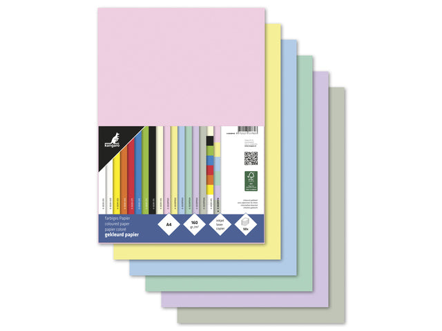 Papier Kangaro A4 160 gram pastel assorti pak a 50 vel
