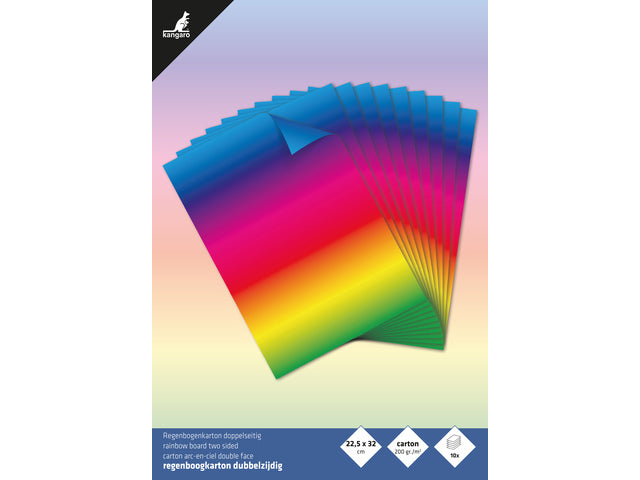 Regenboogpapier Kangaro 22x32 cm, tweezijdig bedrukt, 10 vel, 200 grams